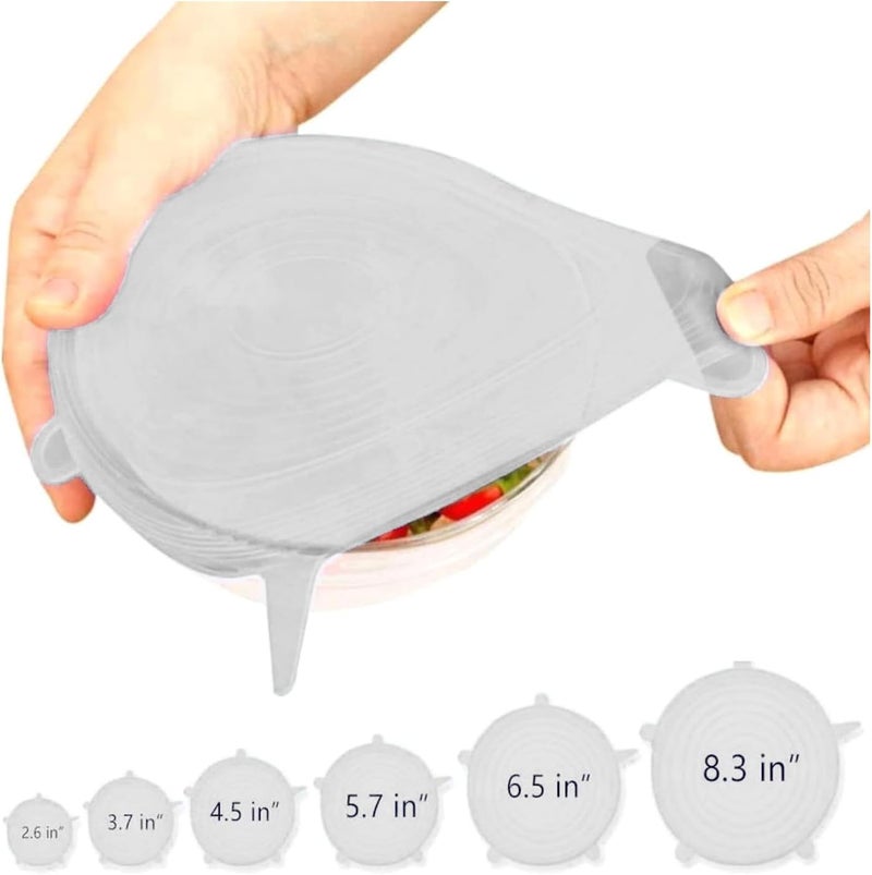 Home Brand Silicone Stretch Lids 6 Pack, Suction Lid Multi Size Reusable Durable Food Storage Covers For Bowls, Cups, Pots, Food Fresh Saver Cover(White) - Image 2